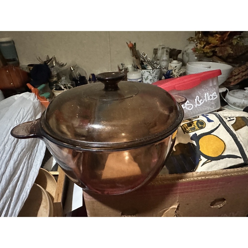 Dutch Oven By Corning Vision 4.5 Liter Amber Glass With Lid Made In USA